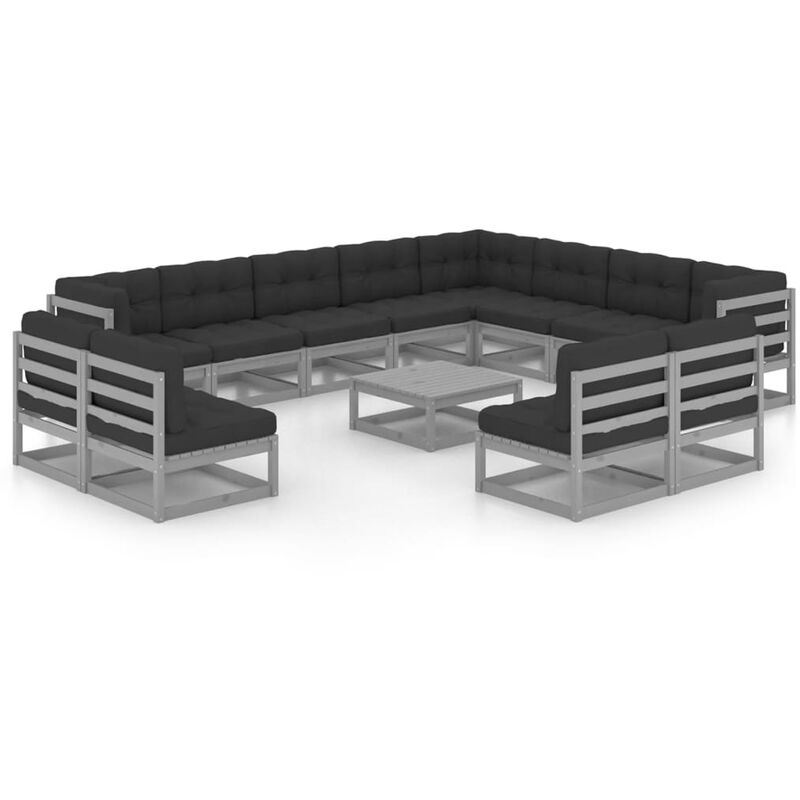 

Juego de muebles de jardín 13 pzas y cojines madera pino maciza - Gris - Vidaxl