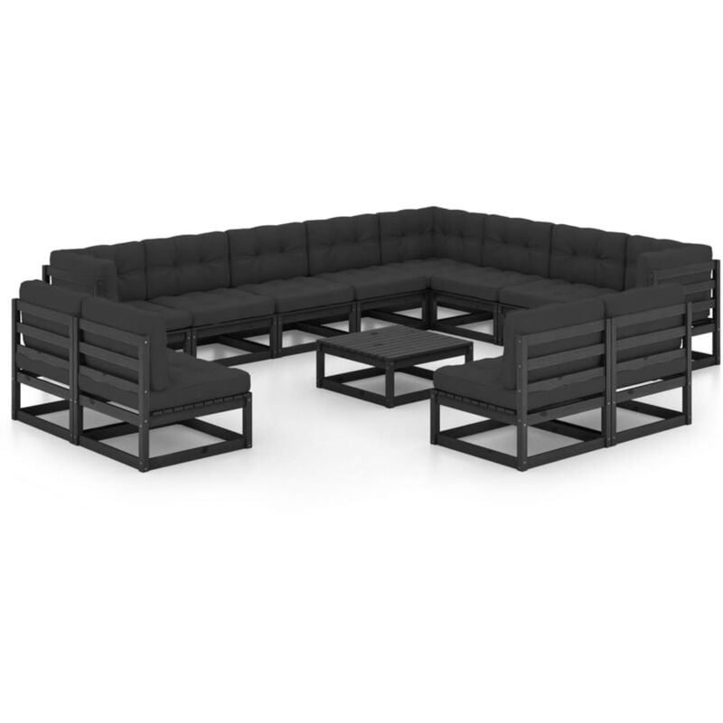 

Juego de muebles de jardín 13 pzas y cojines negro madera pino - Negro - Vidaxl