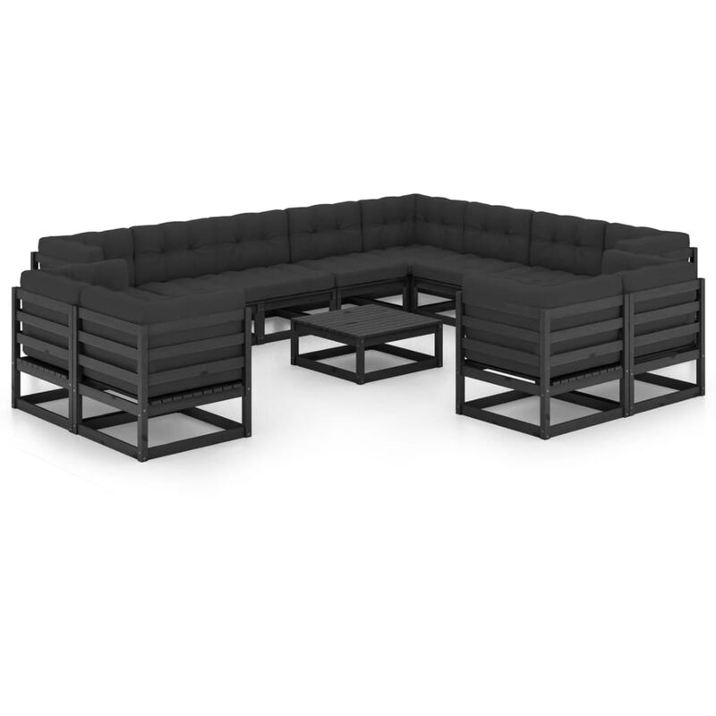 

Juego de muebles de jardín 13 pzas y cojines negro madera pino - Negro - Vidaxl