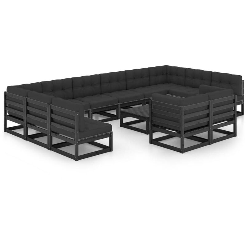 

Juego de muebles de jardín 13 pzas y cojines negro madera pino - Negro - Vidaxl