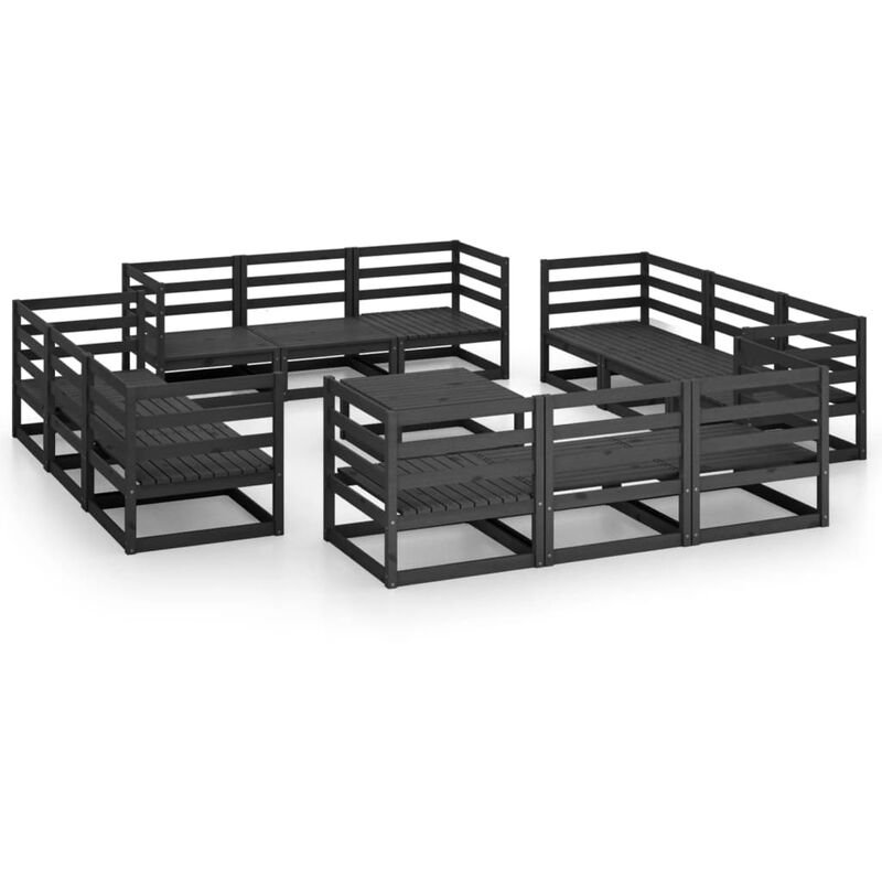 

Vidaxl - Juego de muebles de jardín 13 pzas y cojines negro madera pino - Negro