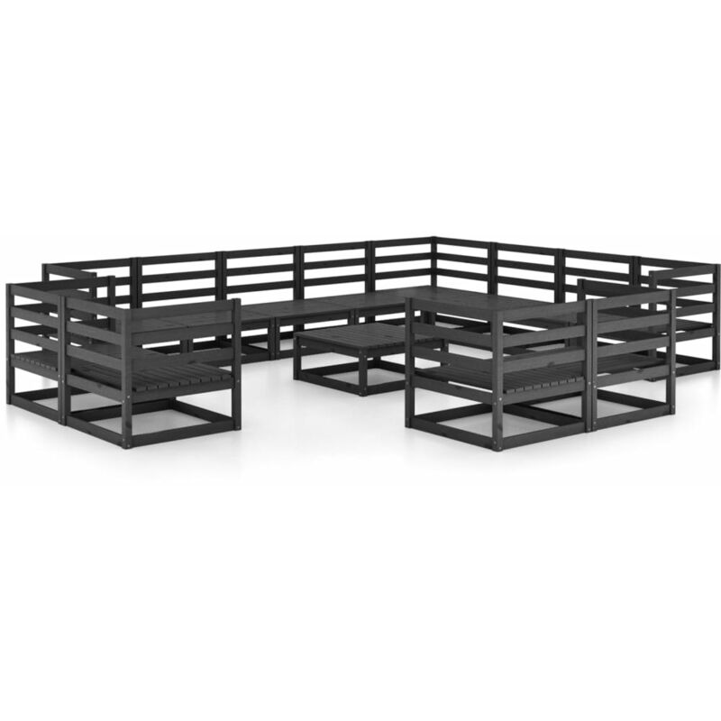 

Vidaxl - Juego de muebles de jardín 13 pzas y cojines negro madera pino - Negro