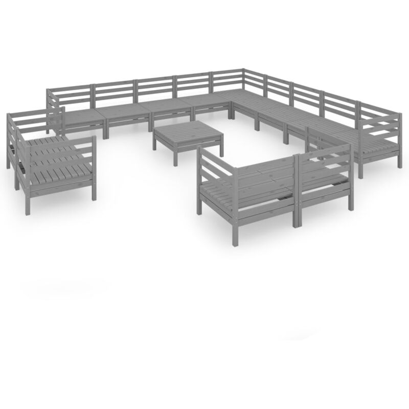 

Vidaxl - Juego de muebles de jardín 14 piezas madera maciza de pino gris - Gris