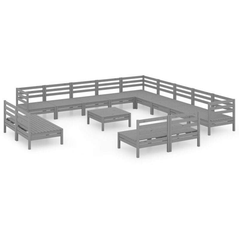 

Vidaxl - Juego de muebles de jardín 14 piezas madera maciza de pino gris - Gris
