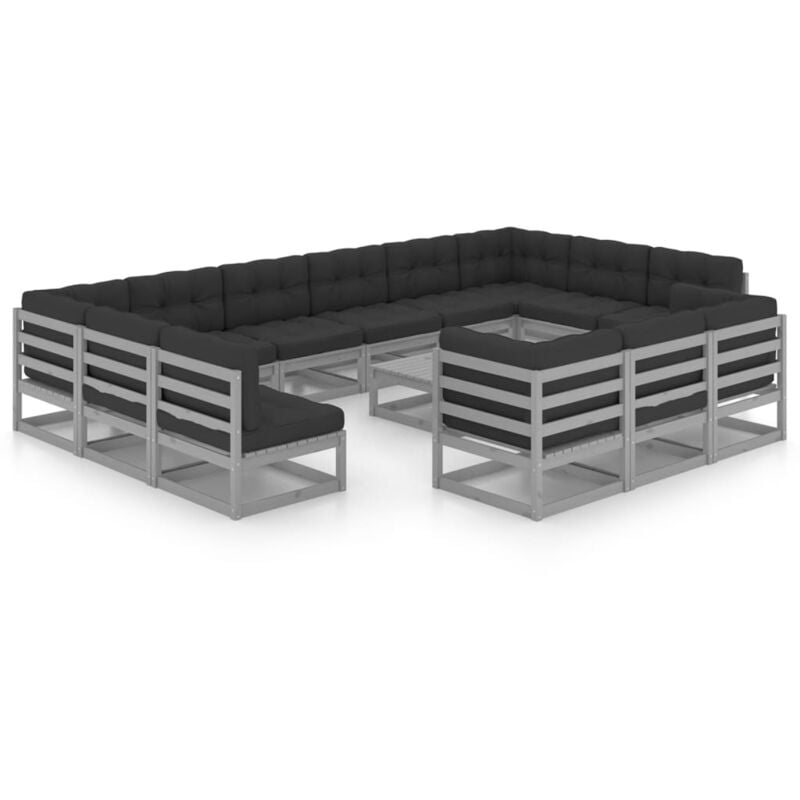 

Juego de muebles de jardín 14 pzas y cojines gris madera pino - Gris - Vidaxl