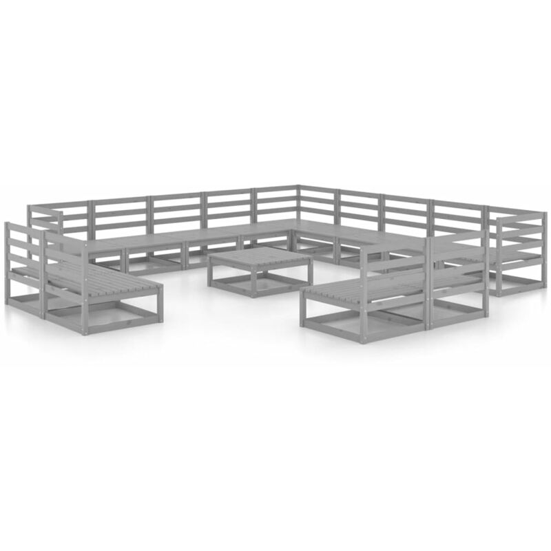 

vidaXL Juego de muebles de jardín 14 pzas y cojines gris madera pino - Gris