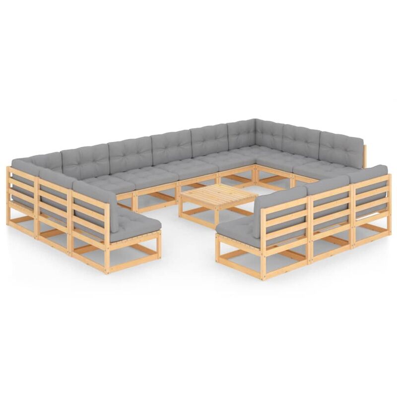 

Juego de muebles de jardín 14 pzas y cojines madera pino maciza - Marrón - Vidaxl