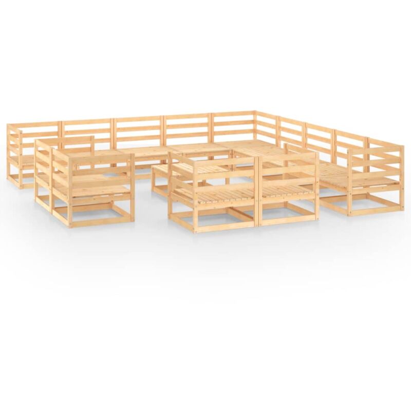 

vidaXL Juego de muebles de jardín 14 pzas y cojines madera pino maciza - Marrón