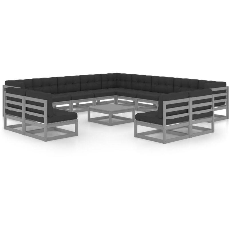 

Juego de muebles de jardín 14 pzas y cojines madera pino maciza - Gris - Vidaxl
