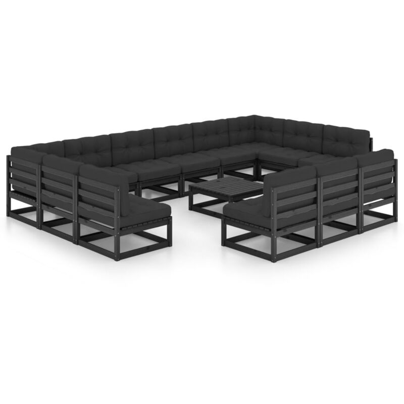 

Juego de muebles de jardín 14 pzas y cojines negro madera pino - Negro - Vidaxl
