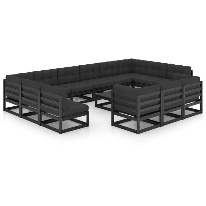 

Juego de muebles de jardín 14 pzas y cojines negro madera pino - Negro - Vidaxl