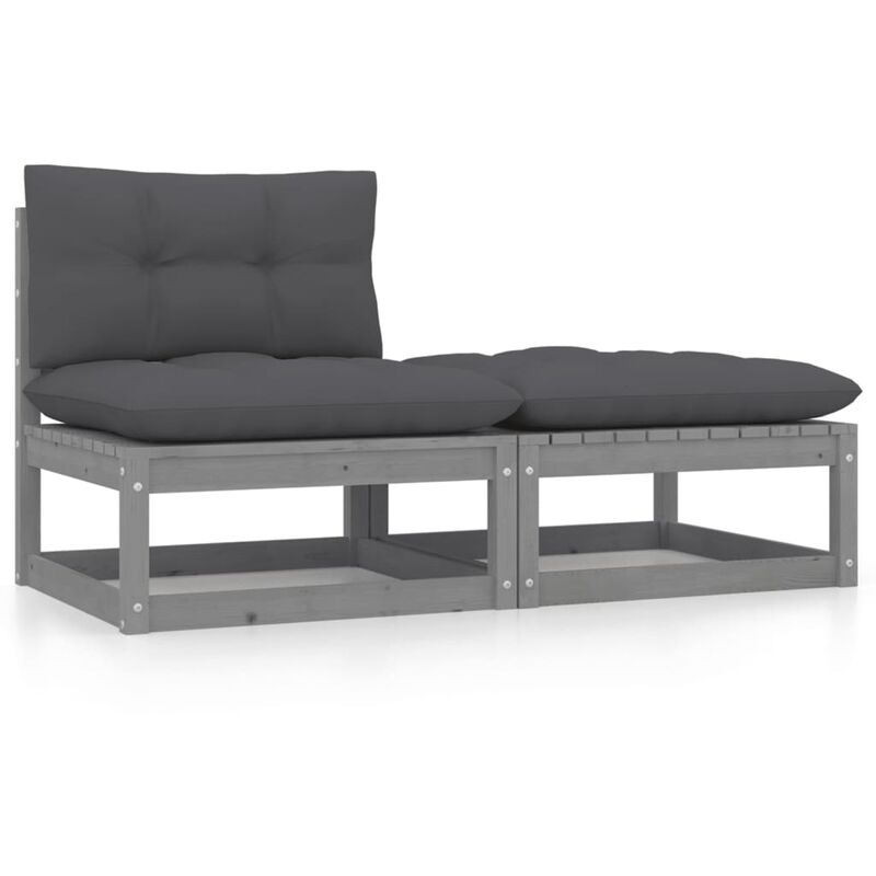 

vidaXL Juego de muebles de jardín 2 pzas y cojines gris madera pino - Gris