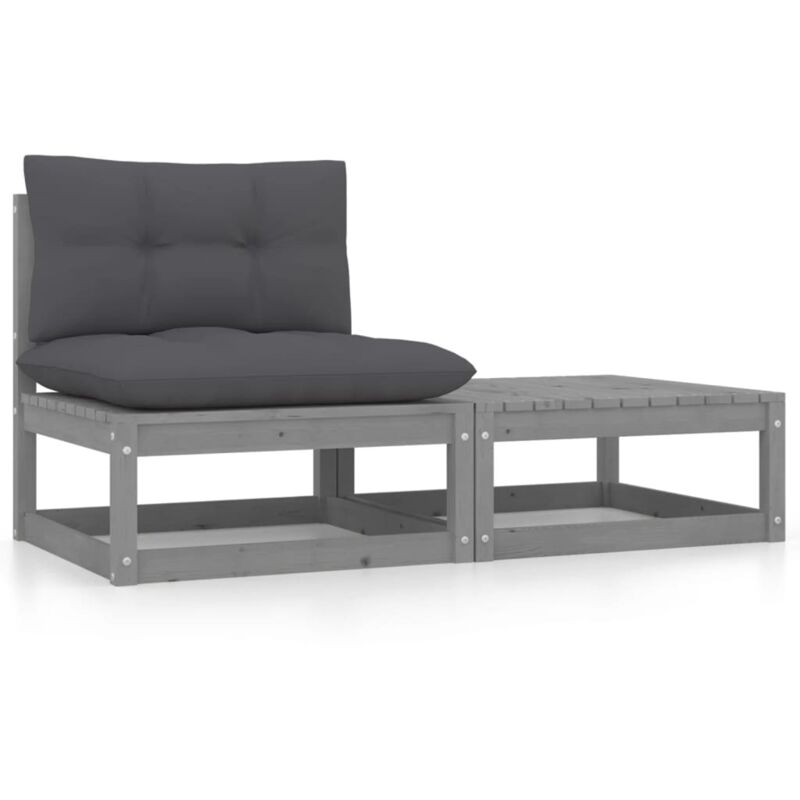 

vidaXL Juego de muebles de jardín 2 pzas y cojines gris madera pino - Gris