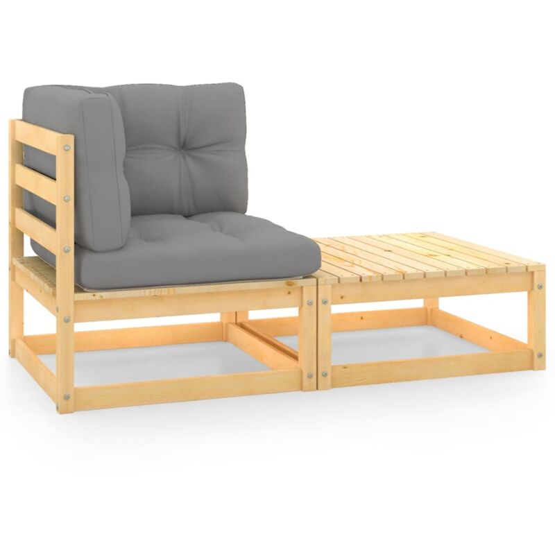 

vidaXL Juego de muebles de jardín 2 pzas y cojines madera maciza pino - Marrón