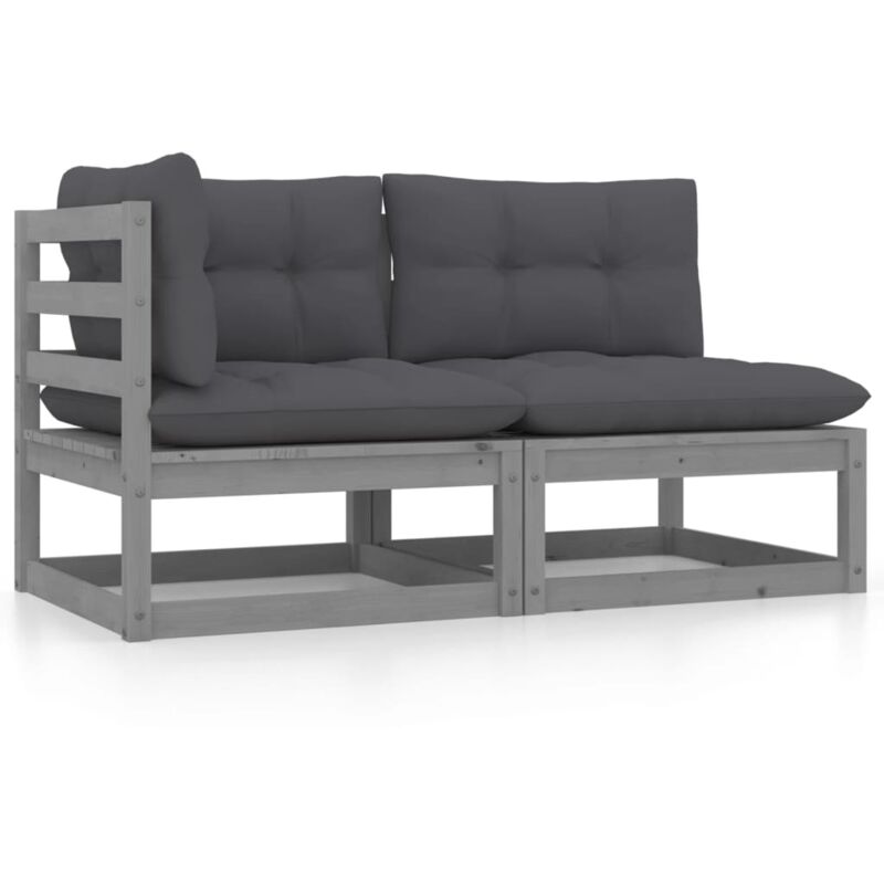 

vidaXL Juego de muebles de jardín 2 pzas y cojines madera pino maciza - Gris