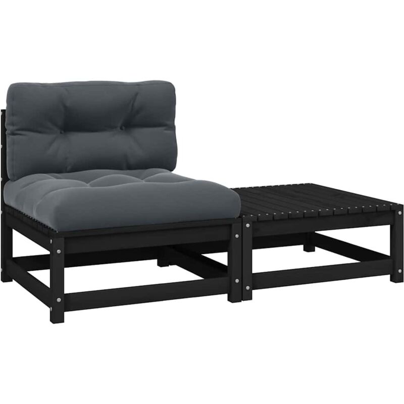 

Juego de muebles de jardín 2 pzas y cojines negro madera pino - Negro - Vidaxl