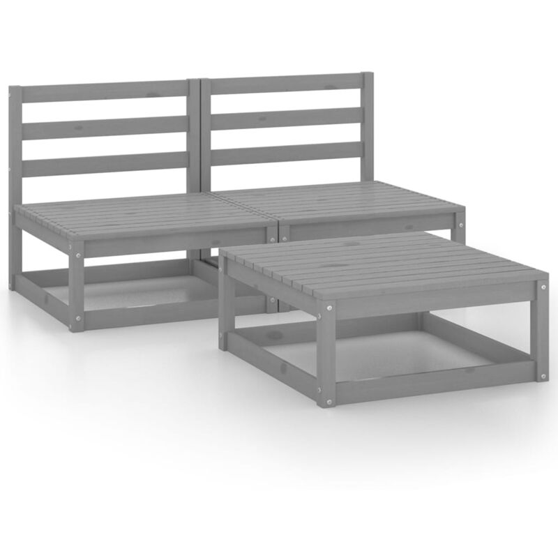 

vidaXL Juego de muebles de jardín 3 piezas gris madera maciza de pino - Gris