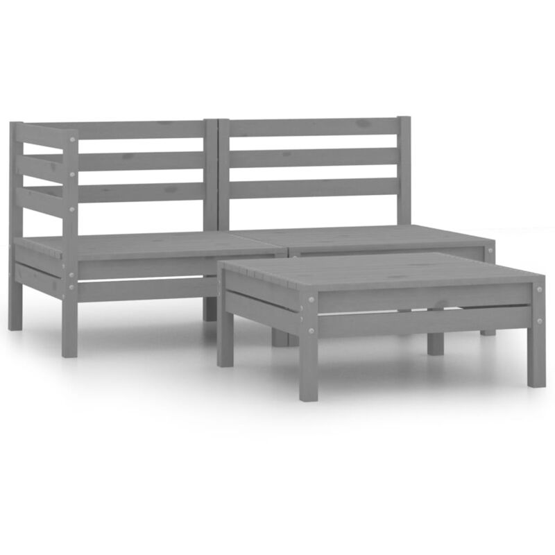 

vidaXL Juego de muebles de jardín 3 pzas madera maciza de pino blanco - Gris