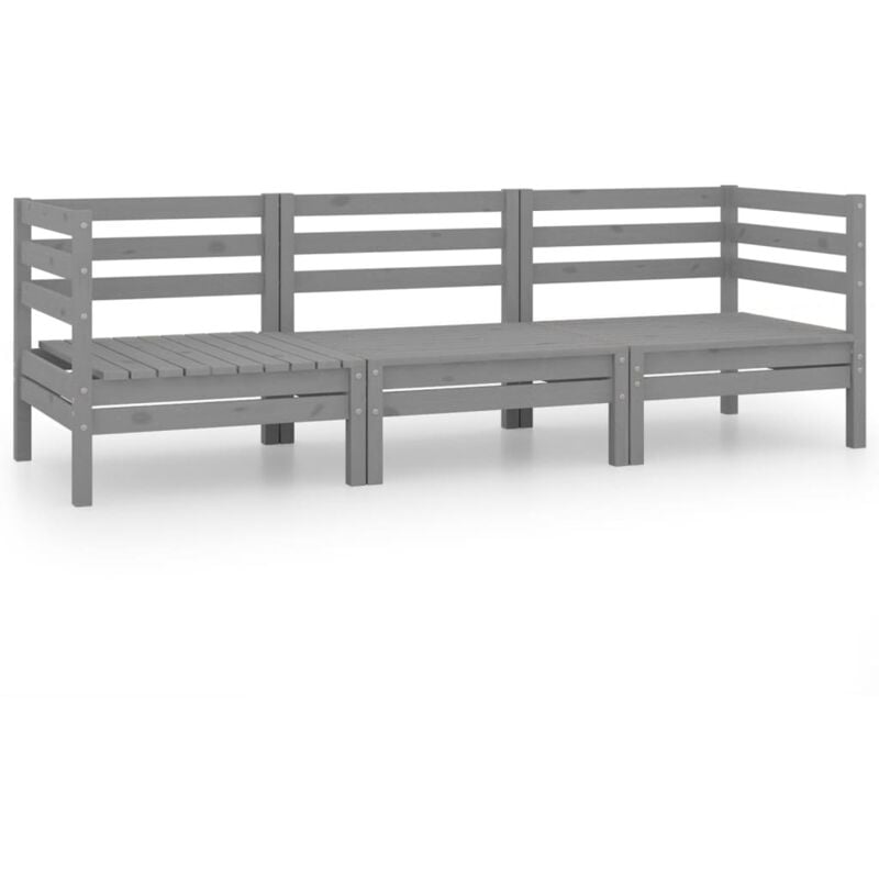 

vidaXL Juego de muebles de jardín 3 pzas madera maciza de pino gris - Gris