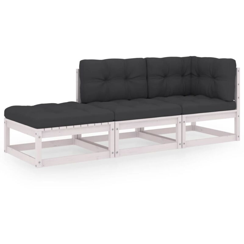 

vidaXL Juego de muebles de jardín 3 pzas y cojines madera pino maciza - Blanco