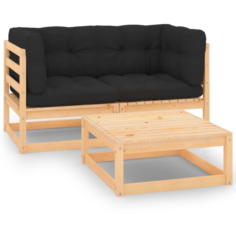 

vidaXL Juego de muebles de jardín 3 pzas y cojines madera pino maciza - Marrón