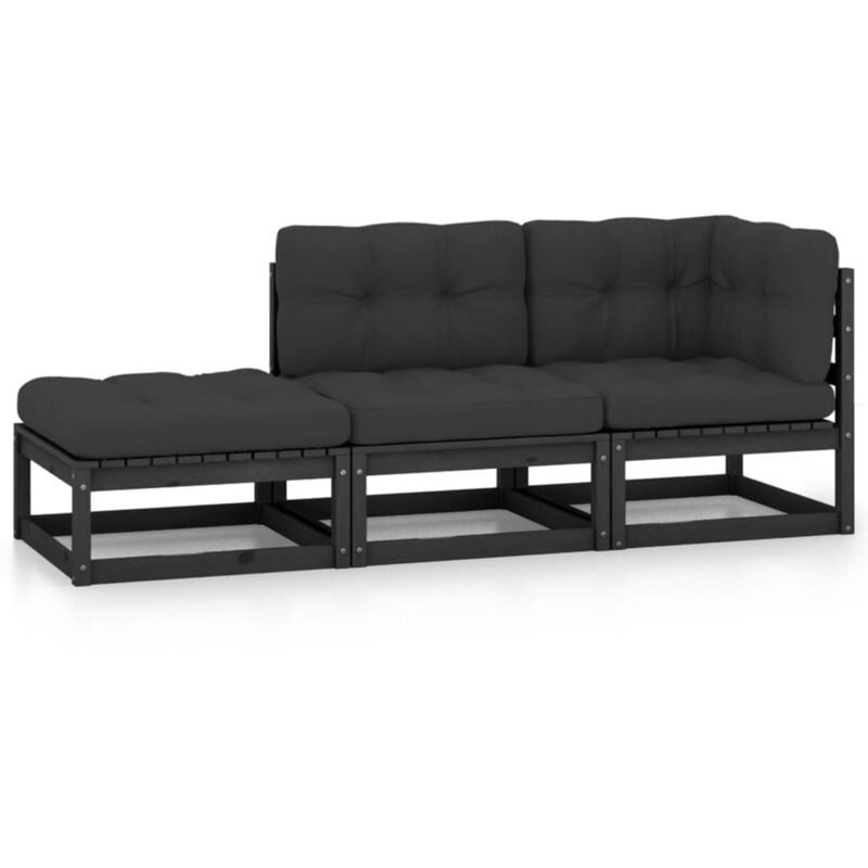 

Vidaxl - Juego de muebles de jardín 3 pzas y cojines madera pino maciza - Negro