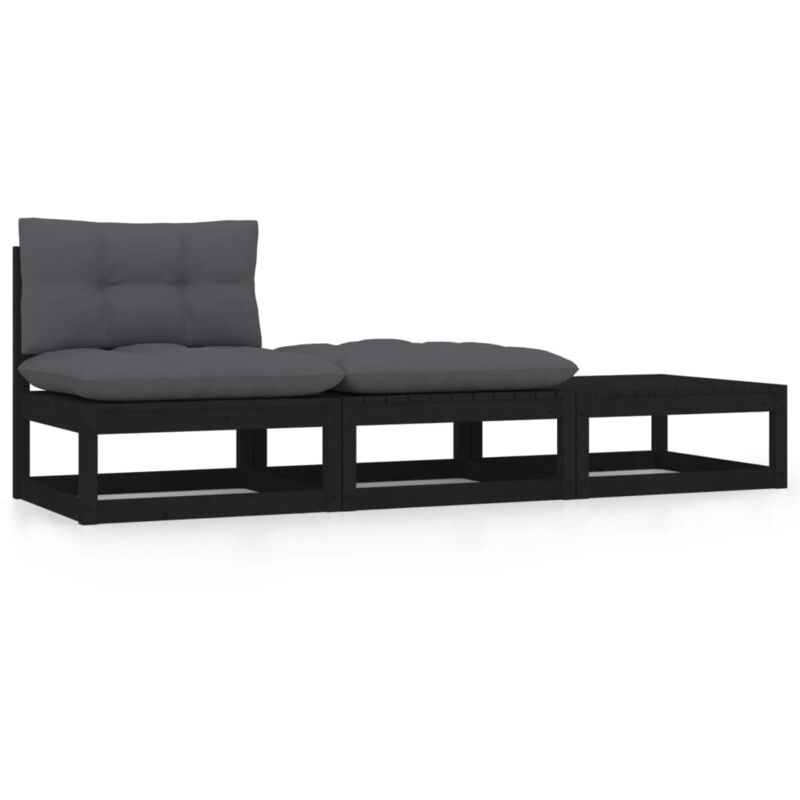 

Juego de muebles de jardín 3 pzas y cojines negro madera pino - Negro - Vidaxl