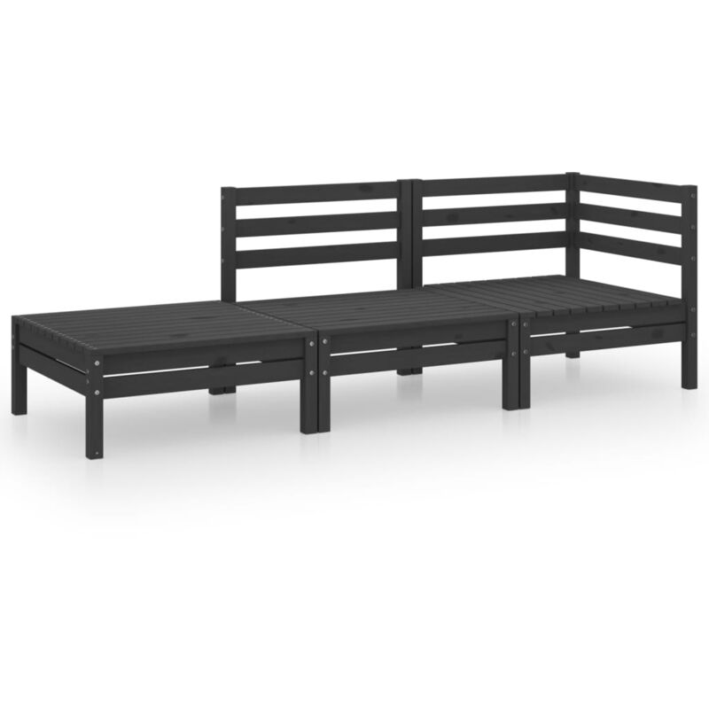 

vidaXL Juego de muebles de jardín 3 pzas y cojines negro madera pino - Negro