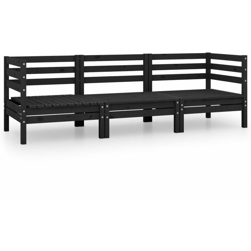 

Vidaxl - Juego de muebles de jardín 3 pzas y cojines negro madera pino - Negro
