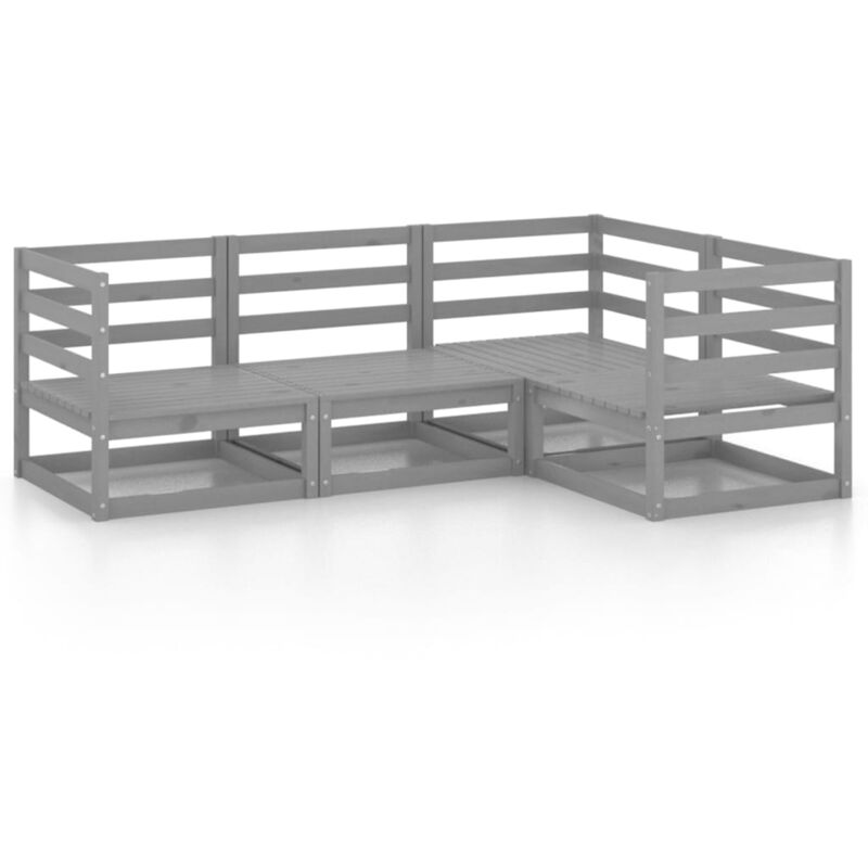 

vidaXL Juego de muebles de jardín 4 piezas gris madera maciza de pino - Gris