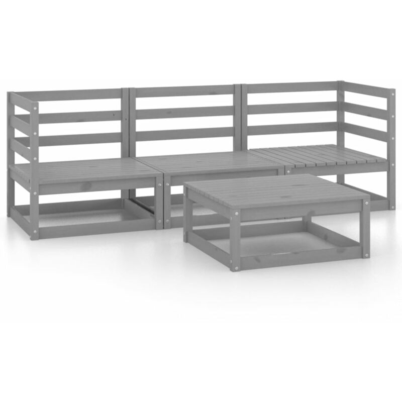 

vidaXL Juego de muebles de jardín 4 piezas gris madera maciza de pino - Gris