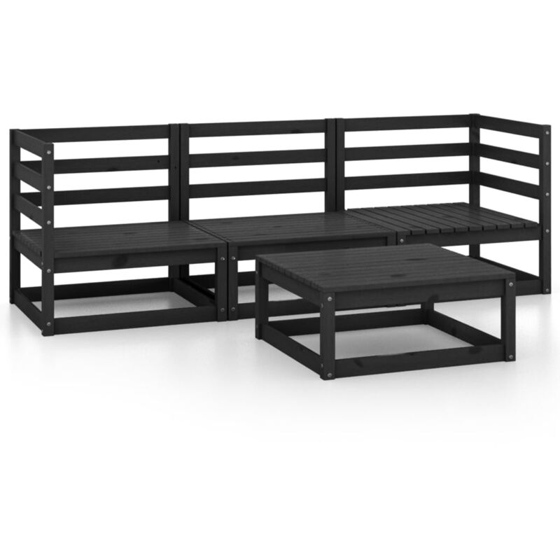 

vidaXL Juego de muebles de jardín 4 piezas negro madera maciza de pino - Negro