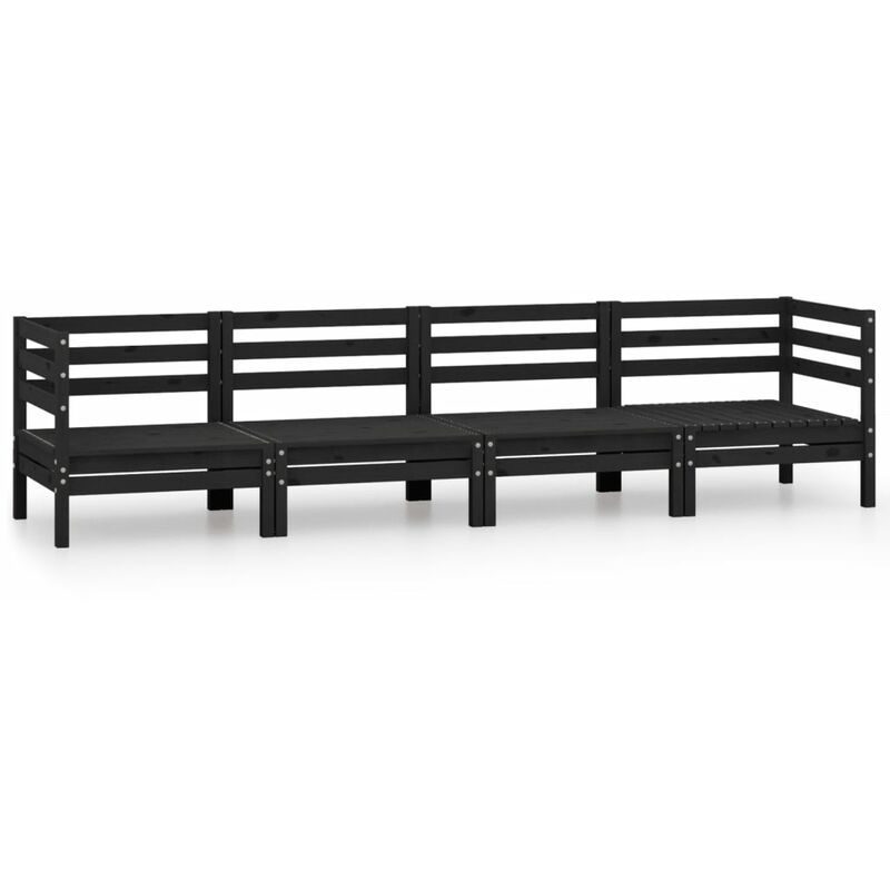 

vidaXL Juego de muebles de jardín 4 pzas madera de pino maciza negro - Negro