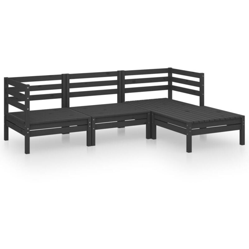 

vidaXL Juego de muebles de jardín 4 pzas madera de pino maciza negro - Negro