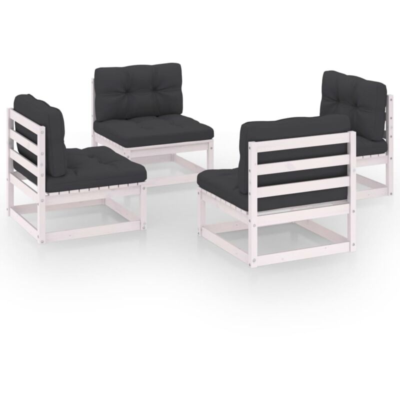 

vidaXL Juego de muebles de jardín 4 pzas madera pino maciza y cojines - Blanco