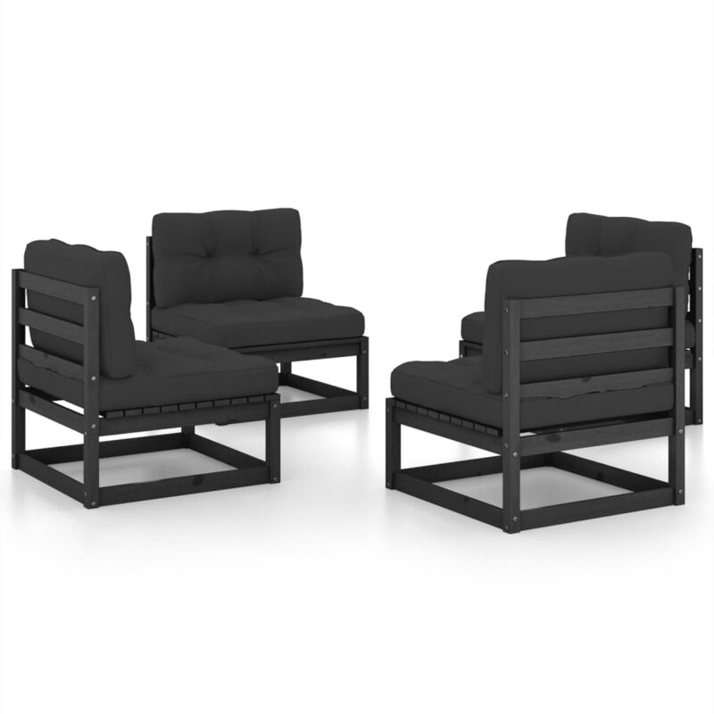 

Vidaxl - Juego de muebles de jardín 4 pzas madera pino maciza y cojines - Negro