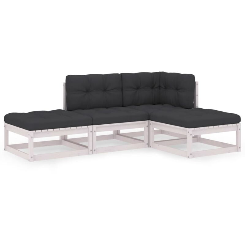 

vidaXL Juego de muebles de jardín 4 pzas y cojines madera pino maciza - Blanco
