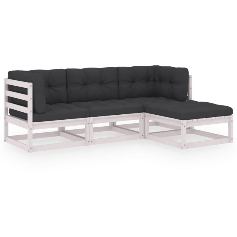

vidaXL Juego de muebles de jardín 4 pzas y cojines madera pino maciza - Blanco