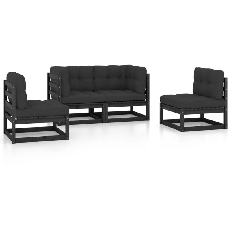 

Vidaxl - Juego de muebles de jardín 4 pzas y cojines madera pino maciza - Negro