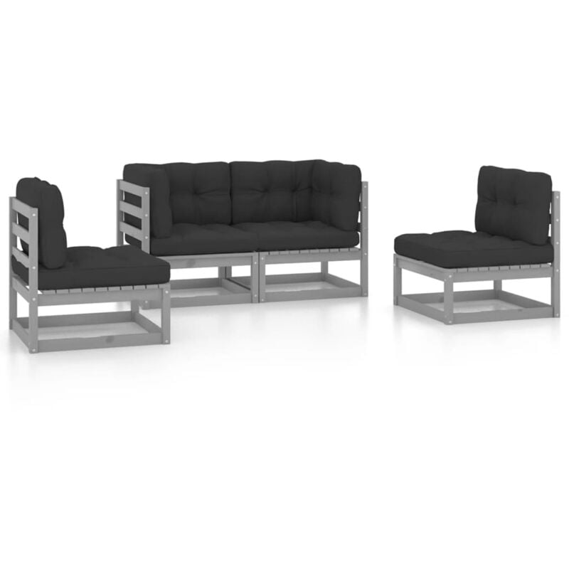 

Juego de muebles de jardín 4 pzas y cojines madera pino maciza - Gris - Vidaxl