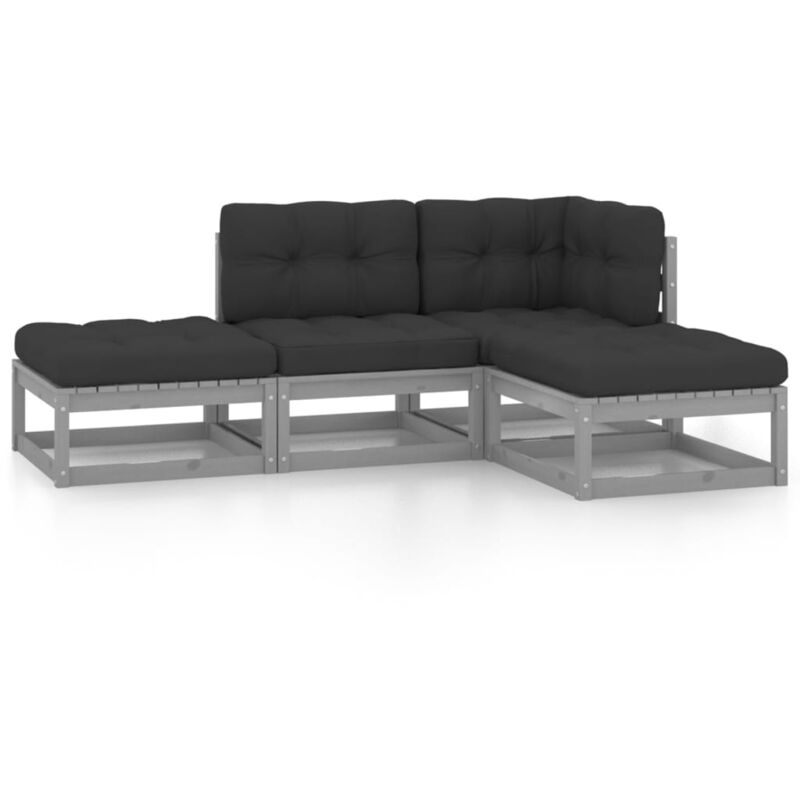 

vidaXL Juego de muebles de jardín 4 pzas y cojines madera pino maciza - Gris