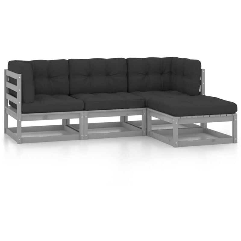 

vidaXL Juego de muebles de jardín 4 pzas y cojines madera pino maciza - Gris