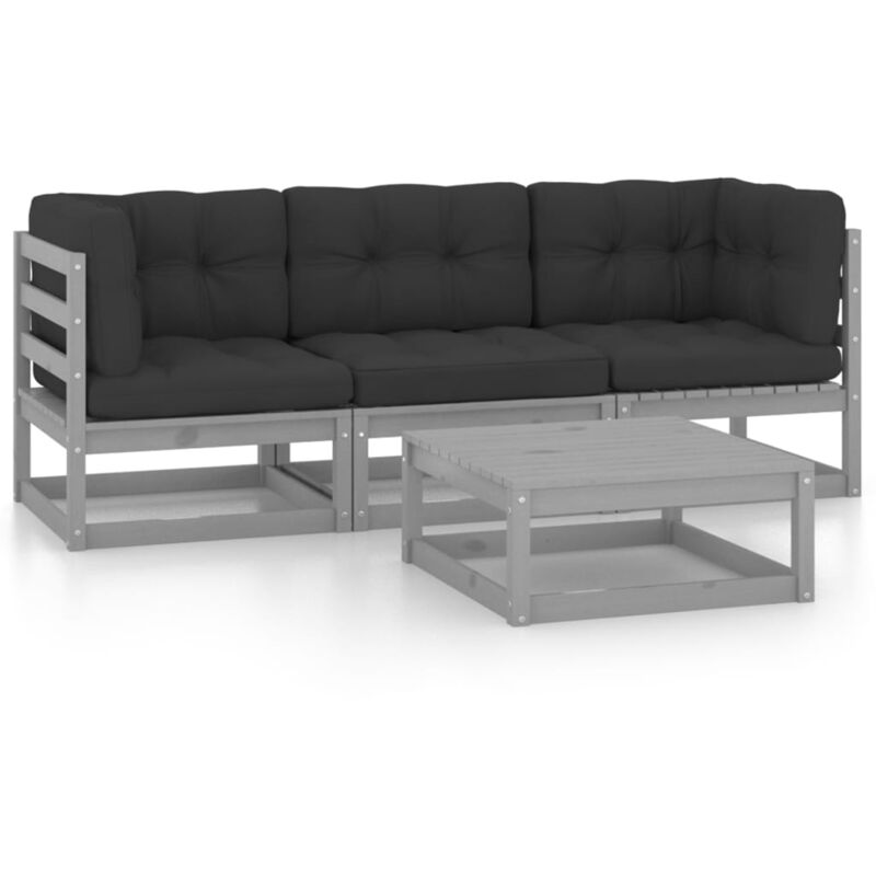 

vidaXL Juego de muebles de jardín 4 pzas y cojines madera pino maciza - Gris
