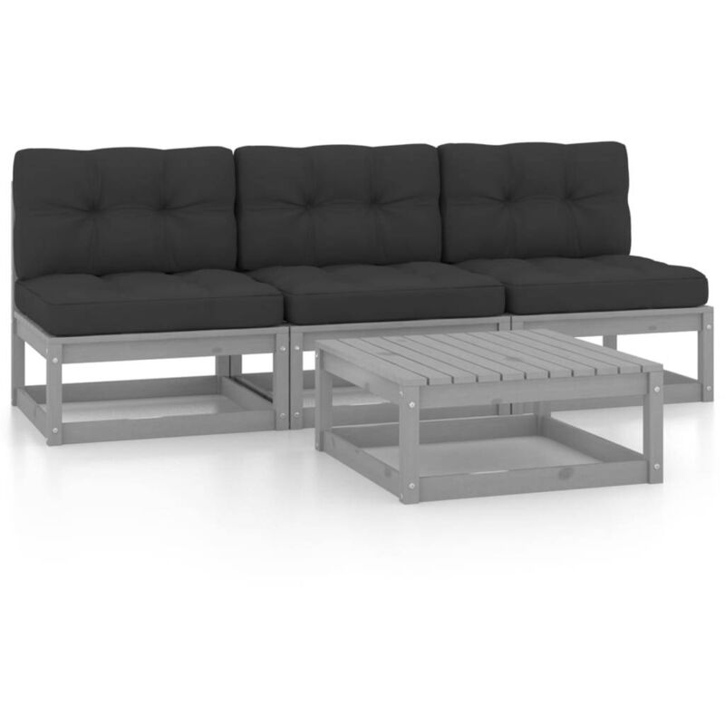 

vidaXL Juego de muebles de jardín 4 pzas y cojines madera pino maciza - Gris