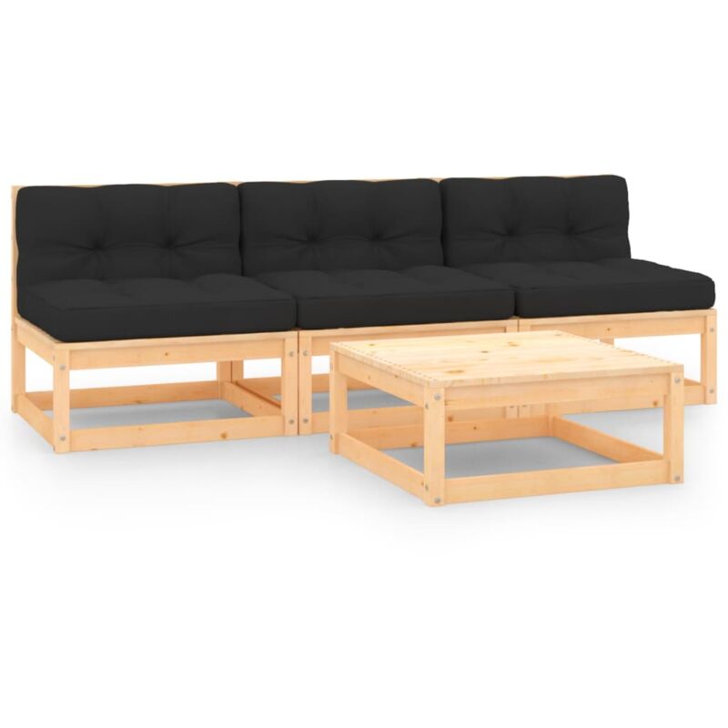 

vidaXL Juego de muebles de jardín 4 pzas y cojines madera pino maciza - Marrón