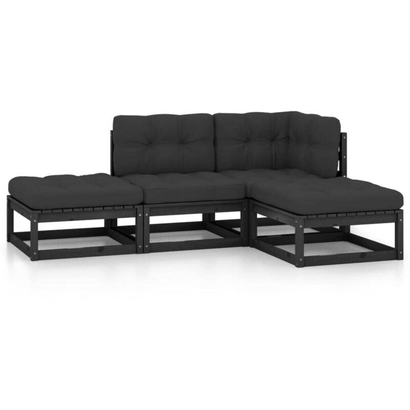 

Vidaxl - Juego de muebles de jardín 4 pzas y cojines madera pino maciza - Negro