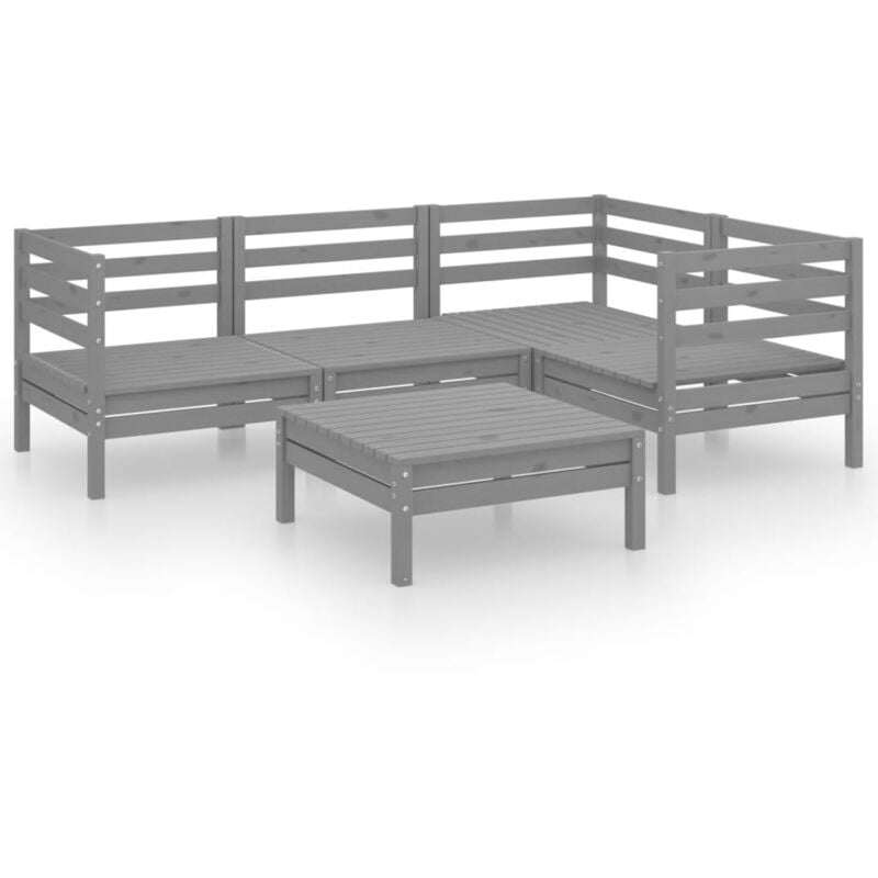 

vidaXL Juego de muebles de jardín 5 piezas madera maciza de pino gris - Gris