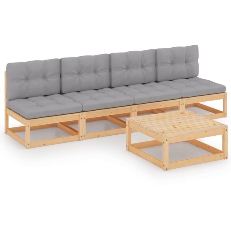 

vidaXL Juego de muebles de jardín 5 pzas y cojines madera pino maciza - Marrón