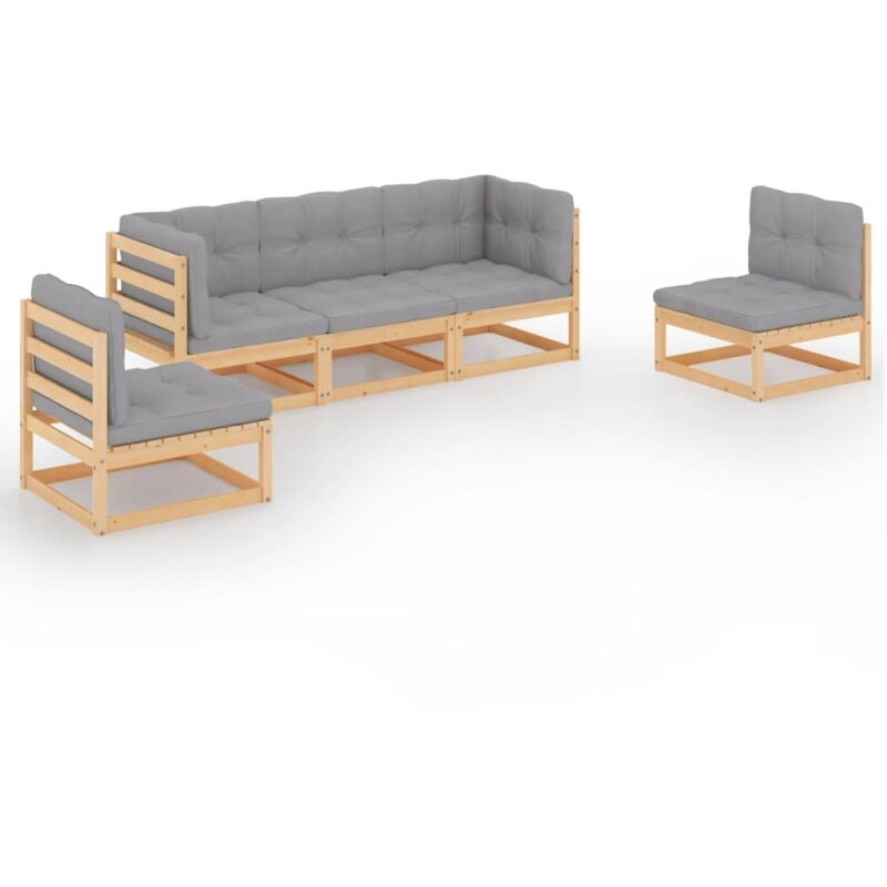 

vidaXL Juego de muebles de jardín 5 pzas y cojines madera pino maciza - Marrón