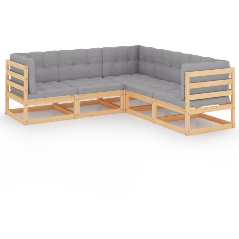 

vidaXL Juego de muebles de jardín 5 pzas y cojines madera pino maciza - Marrón